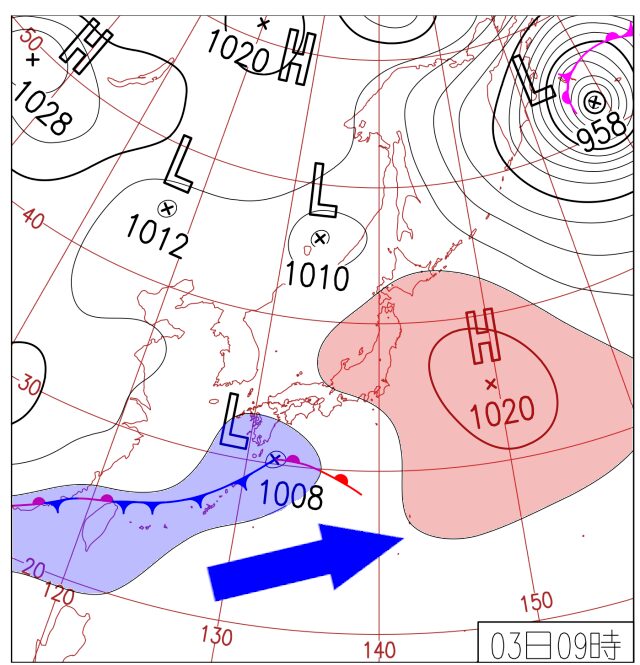 春の低気圧と高気圧の変化を示す天気図イメージ