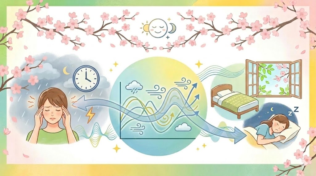 春の気圧変化による頭痛と自律神経の不調イメージ