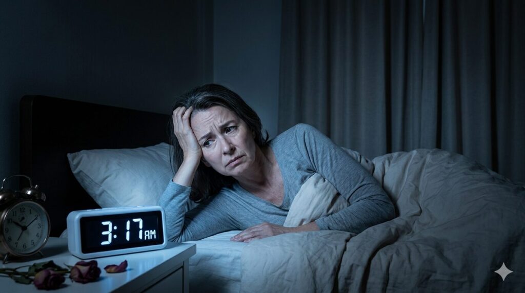 眠れない夜に時計を気にして不安になる様子（眠れないときにやってはいけない行動）