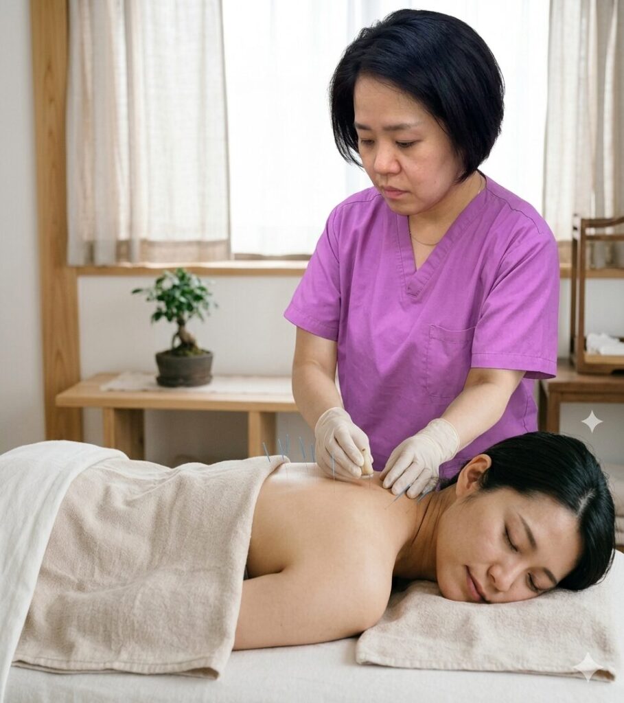 落ち着いた空間でリラックスしながら受ける鍼灸施術のイメージ