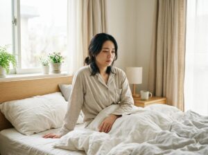 寝ても疲れが残る朝のイメージ