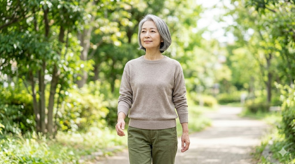体を整え前向きな気持ちで歩く女性