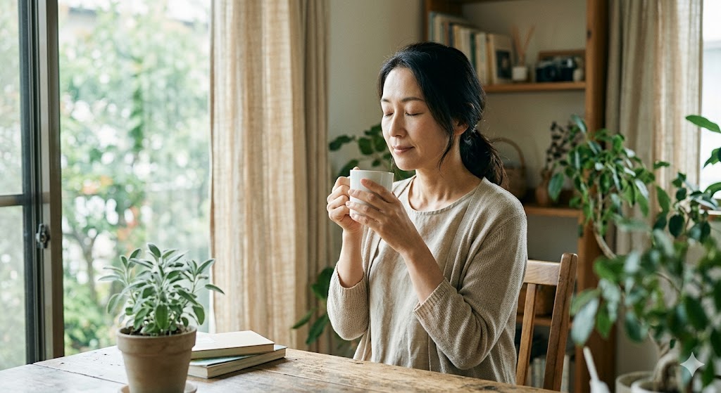 自分のペースを大切にしながら静かに過ごす女性の様子