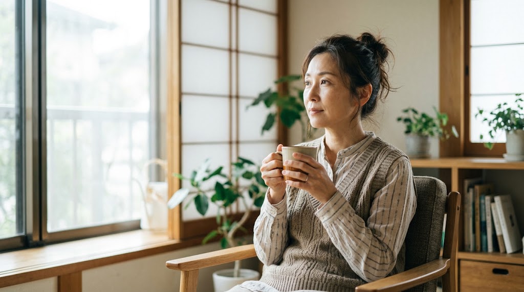 なんとなく調子が悪い日に体の小さな変化を振り返る女性